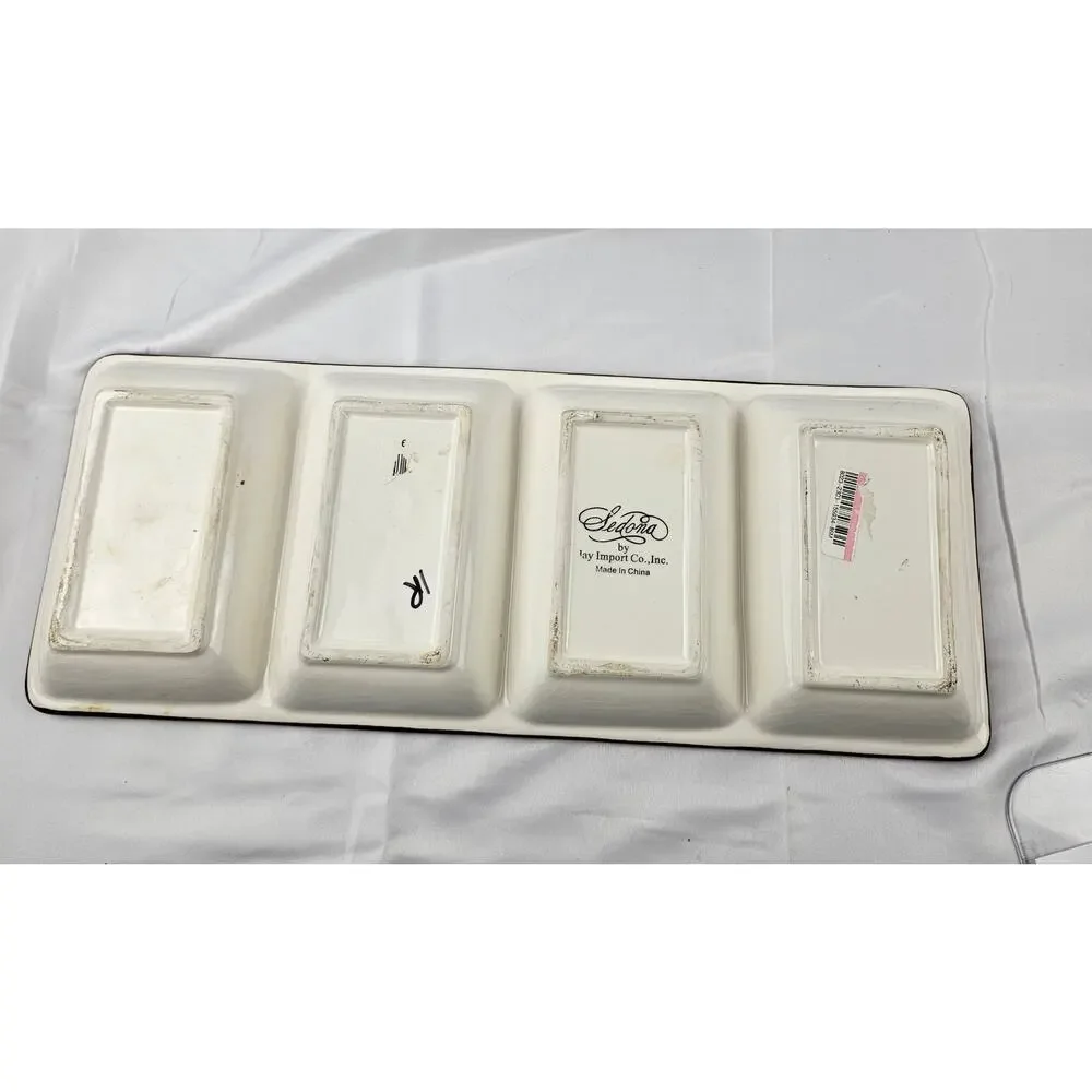 Hand‎ Painted Ceramic 4-Compartment Fruit Serving Tray Relish Dish Tuscan Style